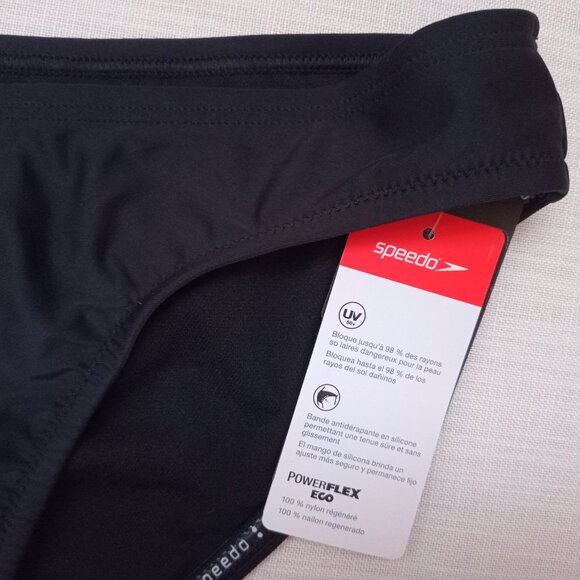 Speedo Fit Powerflex Eco Black Hipster Bikini Bottom Gray Logo Size Medium - Picture 4 of 4